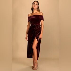 I'm Enchanted Burgundy Velvet Off-the-Shoulder Maxi Dress